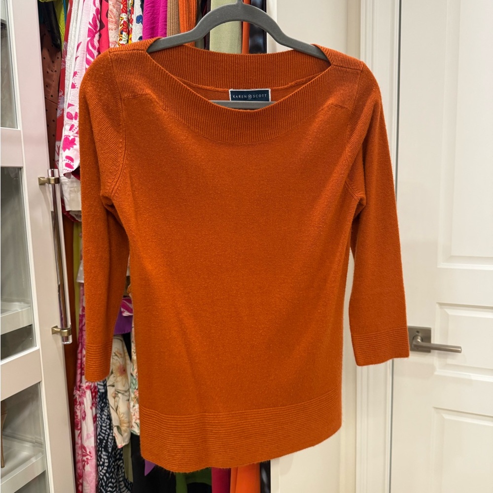 Karen Scott Orange Crew Neck Sweater with Long Sleeves